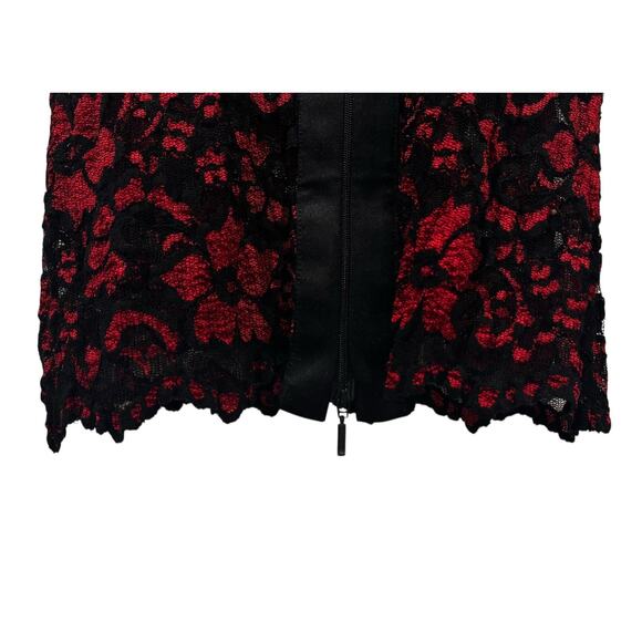 Vintage Cache Red Black Lace Zip Up Blouse Floral Vampire Goth Dark Romantic : S - Picture 5 of 14